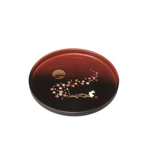 画像: 丸盆 杢塗分け 春秋月うさぎ