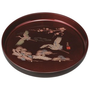 画像: 10.0 丸盆 玉虫盛絵 松鶴