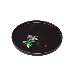 画像: 木製 10.0 丸盆 蒔絵 アヤメ