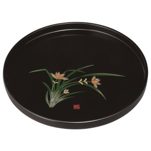画像: 木製 10.0 丸盆 蒔絵 ラン