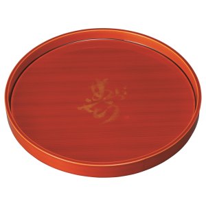 画像: 木製 10.0 丸盆 春慶塗 ありがとう