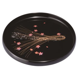 画像: 丸盆 黒 金糸（木質）
