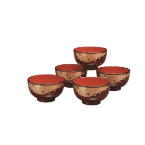 画像: 　レンジ汁椀 溜内朱 金雲桜（5客入）（食器洗浄機対応）