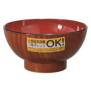 画像: 　レンジ汁椀 丸型杢目内朱（食洗機対応）